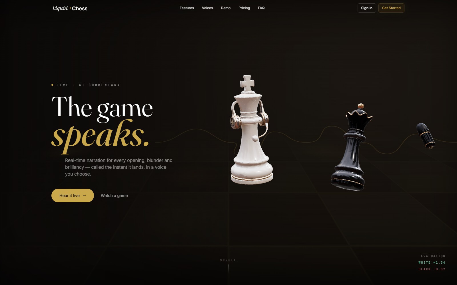 LiquidChess landing, the game speaks